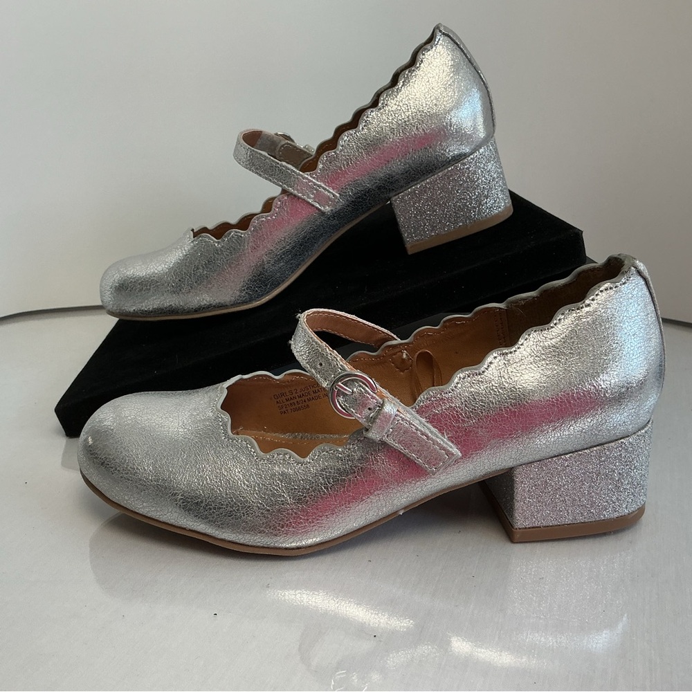 Dolce Vita DV Girls Scallop Mary Jane Heels Silver Size 2